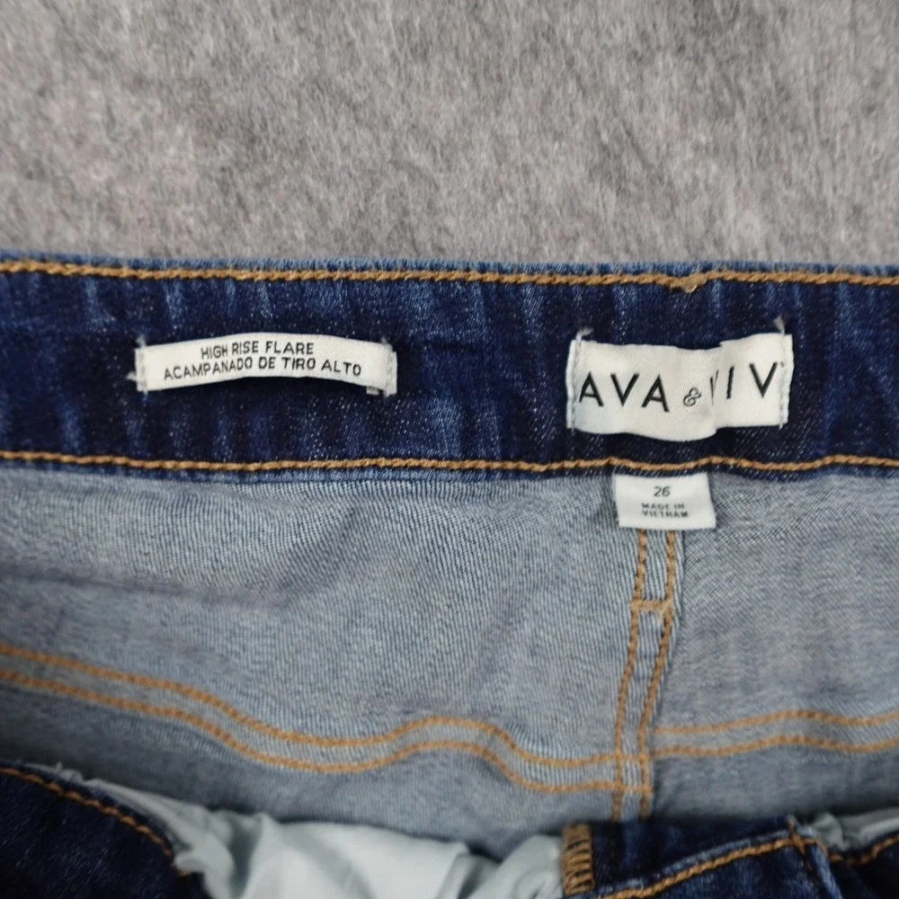 Ava‎ Viv Jeans Womens 26 Blue High Rise Flare Stretch Dark Wash Denim